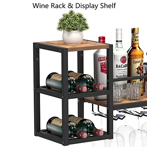 VEDECASA industriell wandmontierte Weinregal mit 3 Dampfglashalter Partial Holzregal Schwarz Metallflaschenhalter Multi funktionaler Weinpareite Display Rack für Home Bar Dining Room Kitchenkitchen - 7