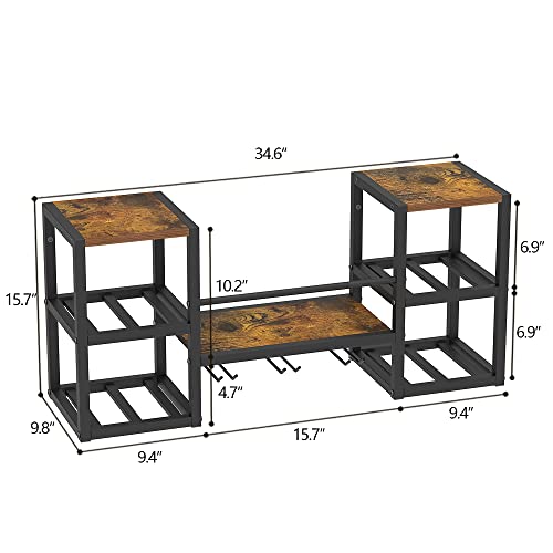 VEDECASA industriell wandmontierte Weinregal mit 3 Dampfglashalter Partial Holzregal Schwarz Metallflaschenhalter Multi funktionaler Weinpareite Display Rack für Home Bar Dining Room Kitchenkitchen - 9