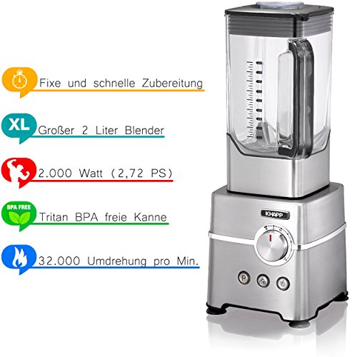 Power Blender Standmixer aus Edelstahl mit 2.5ps [2000 Watt] by KHAPP - 3